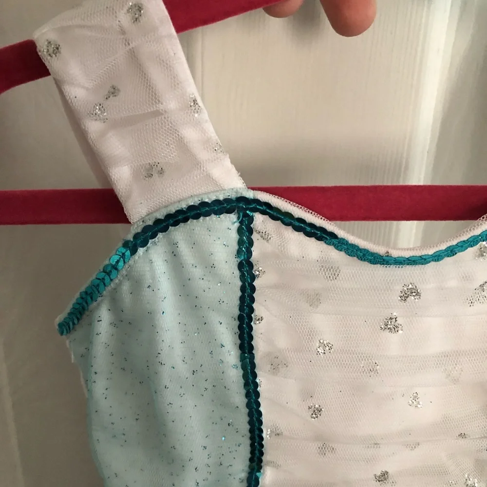Girls silver heart blue‎ tulle Sequin sparkly dance costume  size small child